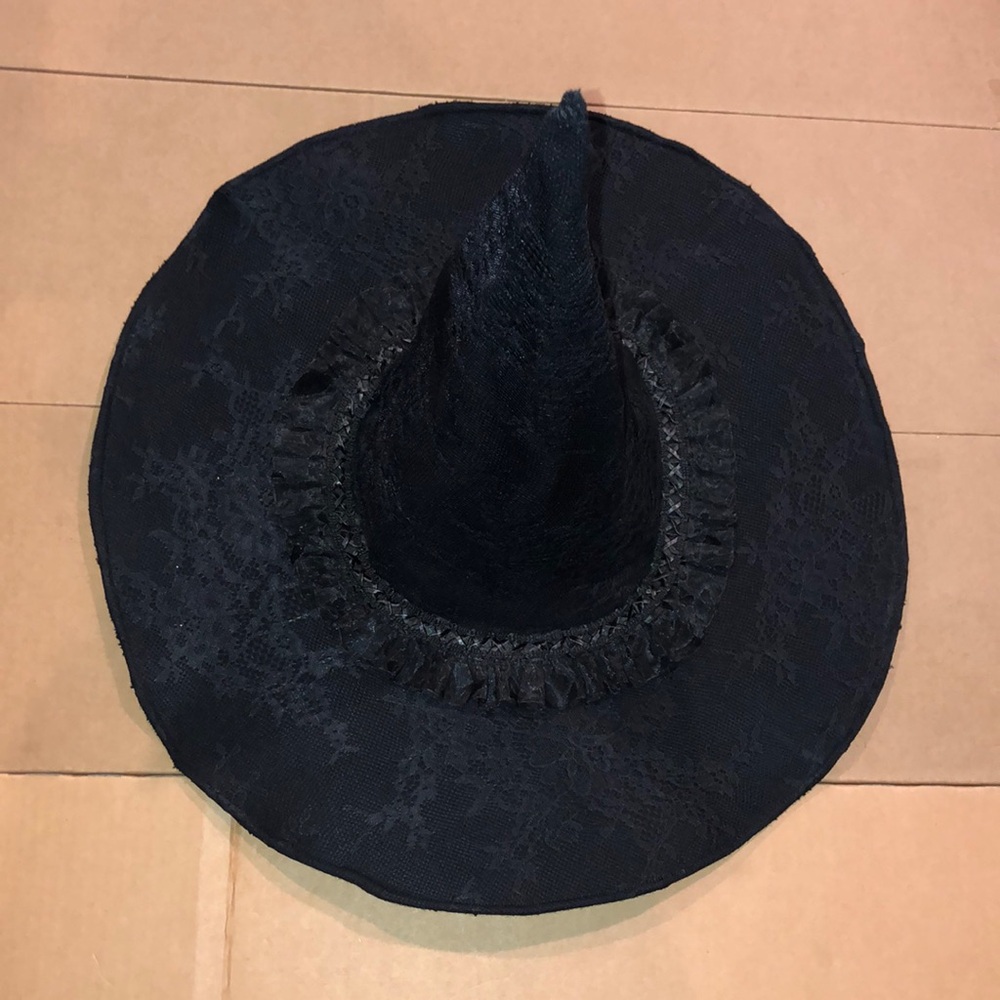 NWT Summerween Witch Hat In Black Lace 13” Tall/17.5” Brim/ 8.5” Head